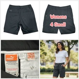 Women's Puma 4 Small Golf Shorts Black Bermuda Chino Khakis Stretch Active